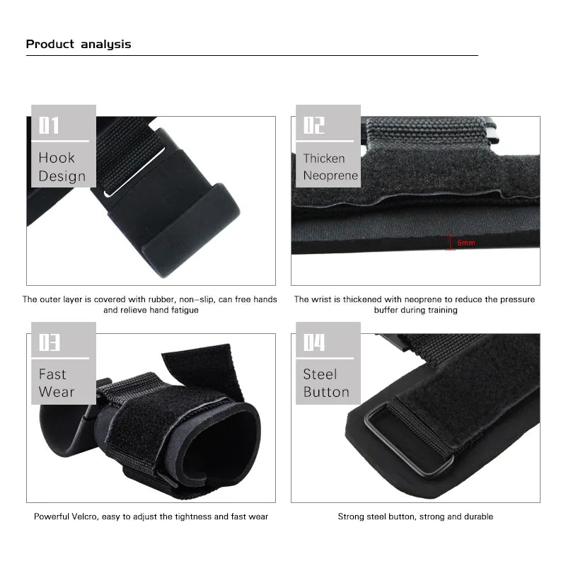NNEOBA PowerLift Hook Grips with Wrist Wraps & Hand-Bar Straps